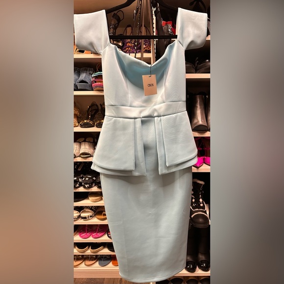 ASOS | Dresses | Nwt Asos Pale Blue Peplum Dress | Poshmark
